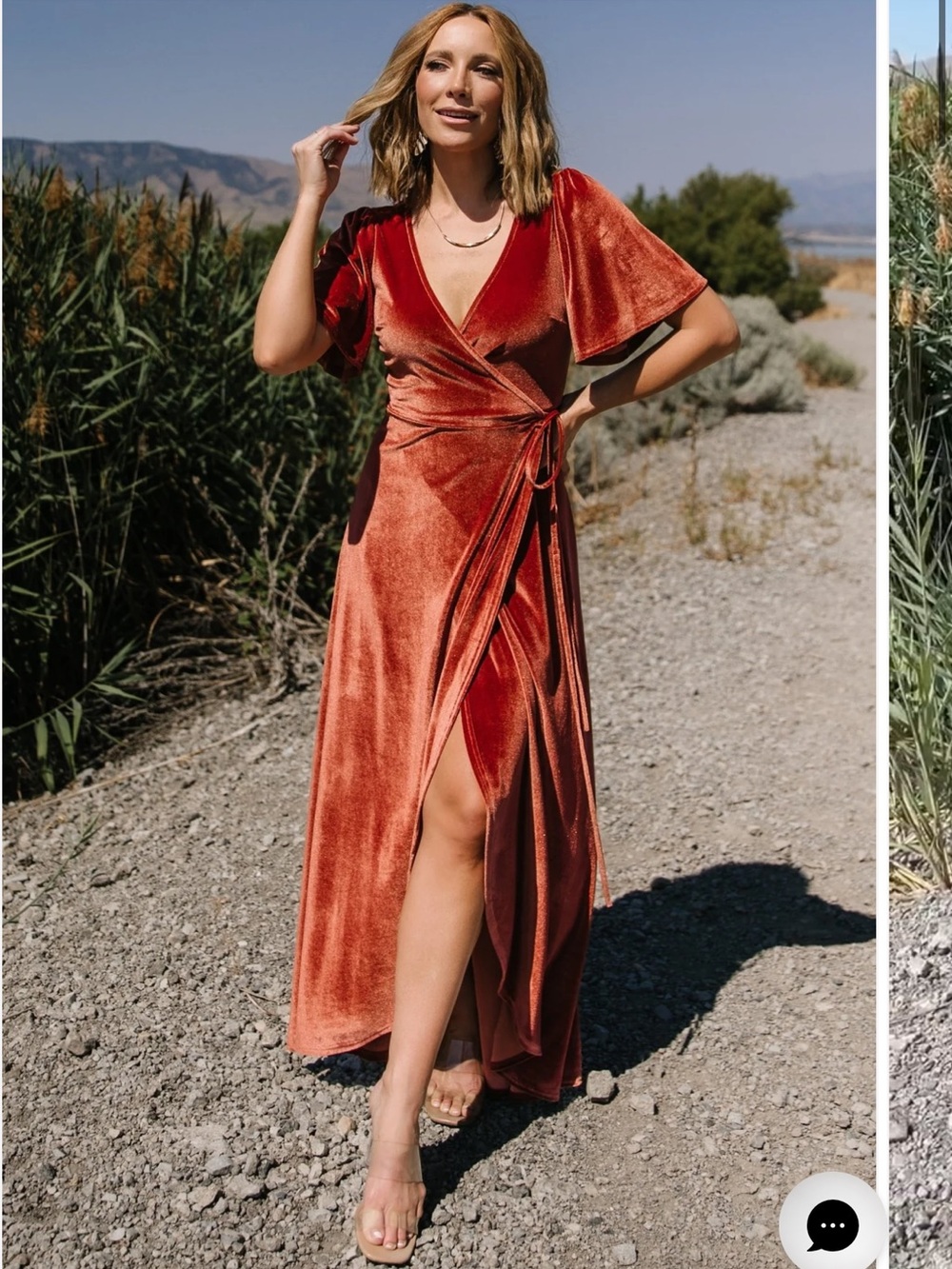 Baltic Born Rust Velvet Wrap Maxi Dress